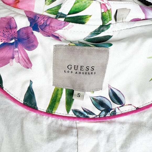Guess Floral Print Moto Leather Zip Up Jacket Size Small - Picture 10 of 15
